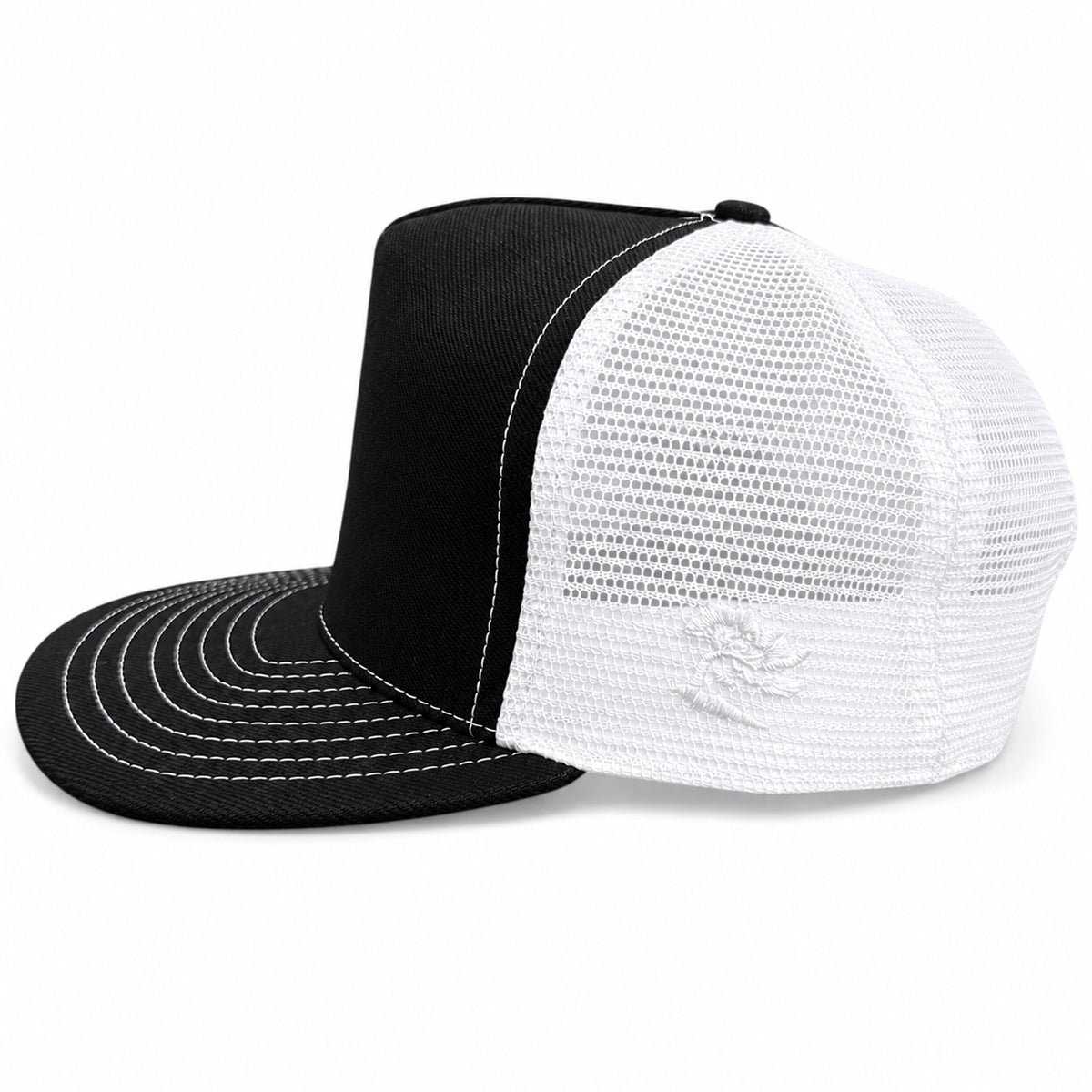 #6501 Japanese Double Black Denim/Mesh Snapback HAT 5 Panel- Mid Crown