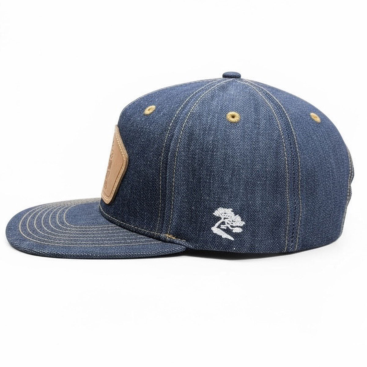 14oz Cone Mills Denim Snapback HAT Leather Patch - Mid Crown