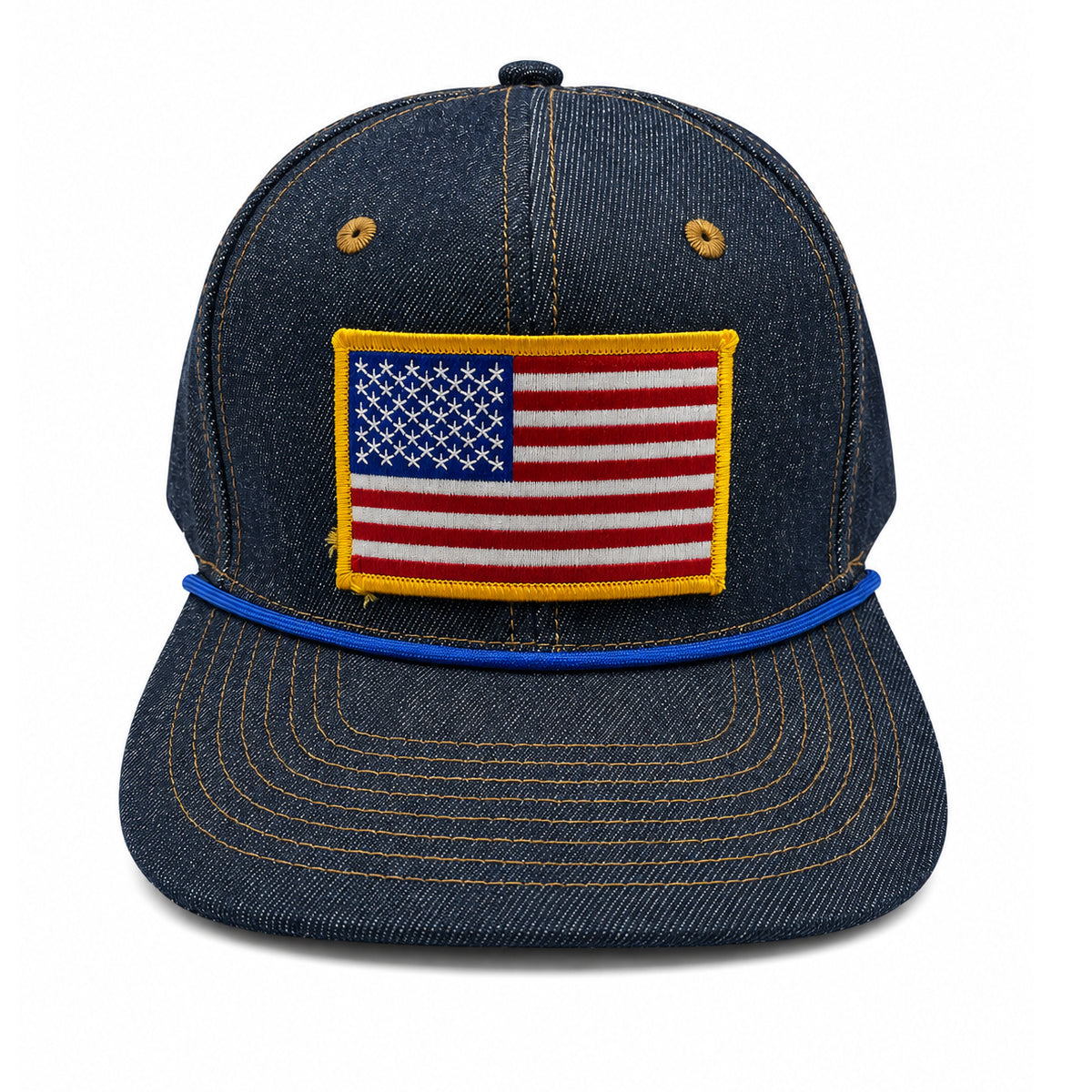14oz Cone Mills Denim Snapback HAT "USA Flag" Patch-Mid Crown