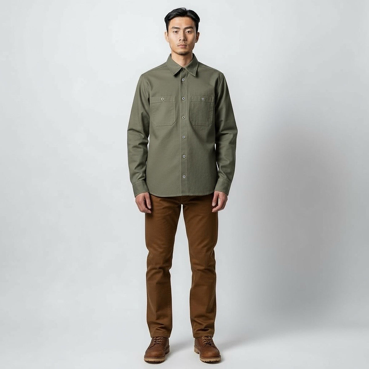 #133 12oz USA Duck Canvas Work Shirt Moss Green