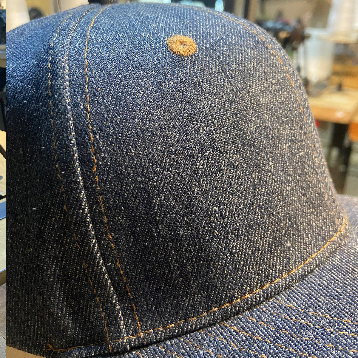 14oz Cone Mills Denim Snapback HAT CFDCo Orange Shop Patch - Mid Crown