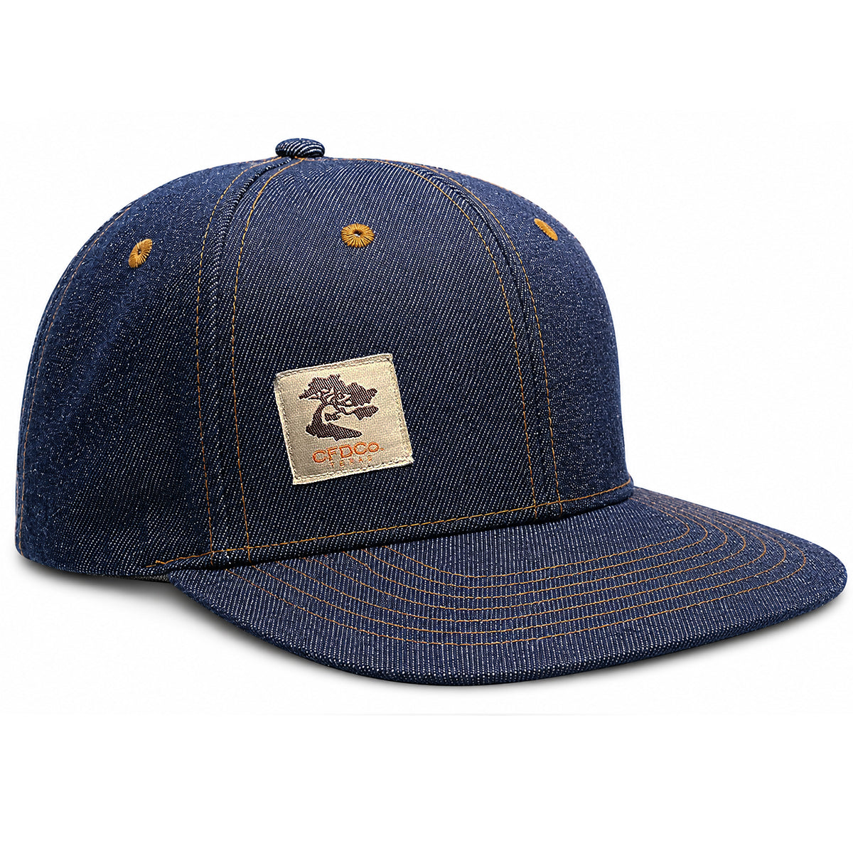 14oz Cone Mills Denim Snapback HAT CFDCo Workman Label - Mid Crown