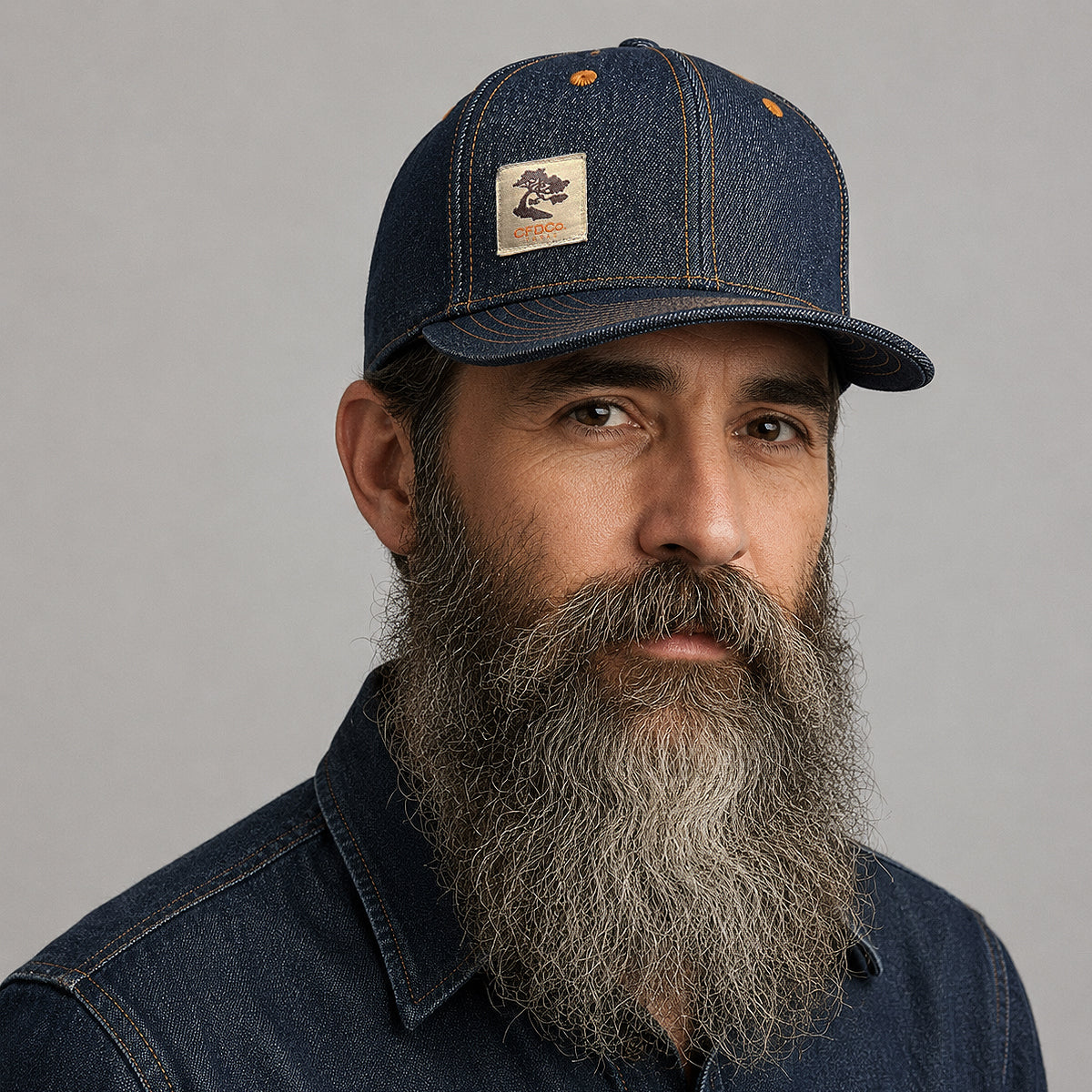 14oz Cone Mills Denim Snapback HAT CFDCo Workman Label - Mid Crown