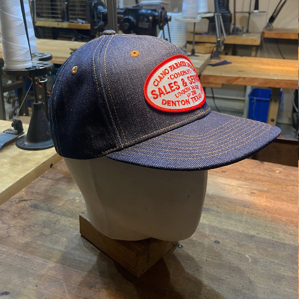 14oz Cone Mills Denim Snapback HAT CFDCo Sales and Service Patch - Mid Crown