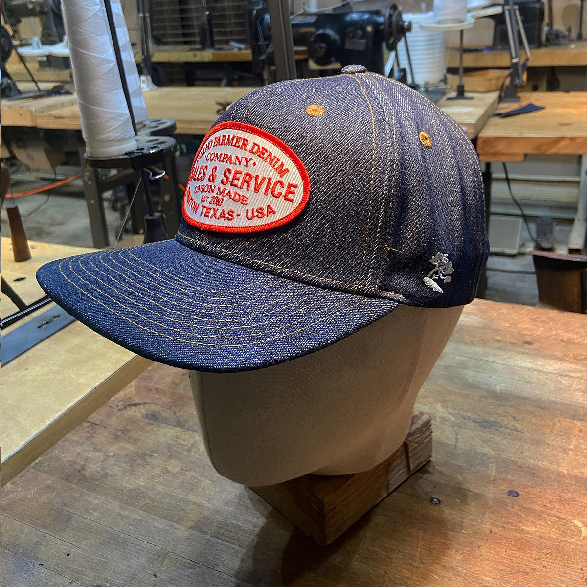 14oz Cone Mills Denim Snapback HAT CFDCo Sales and Service Patch - Mid Crown