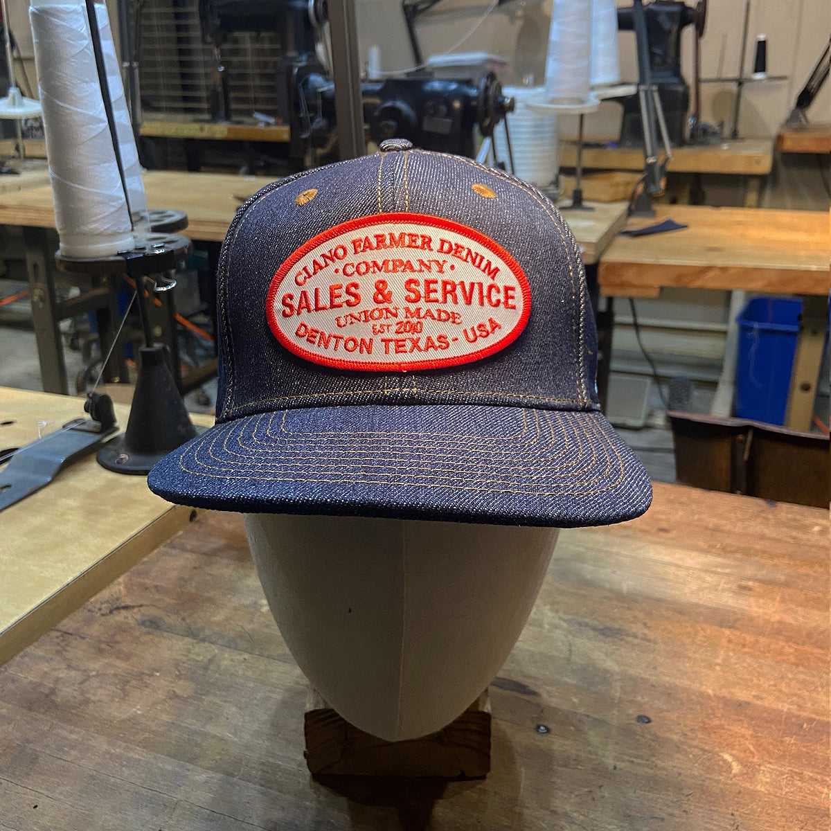 14oz Cone Mills Denim Snapback HAT CFDCo Sales and Service Patch - Mid Crown