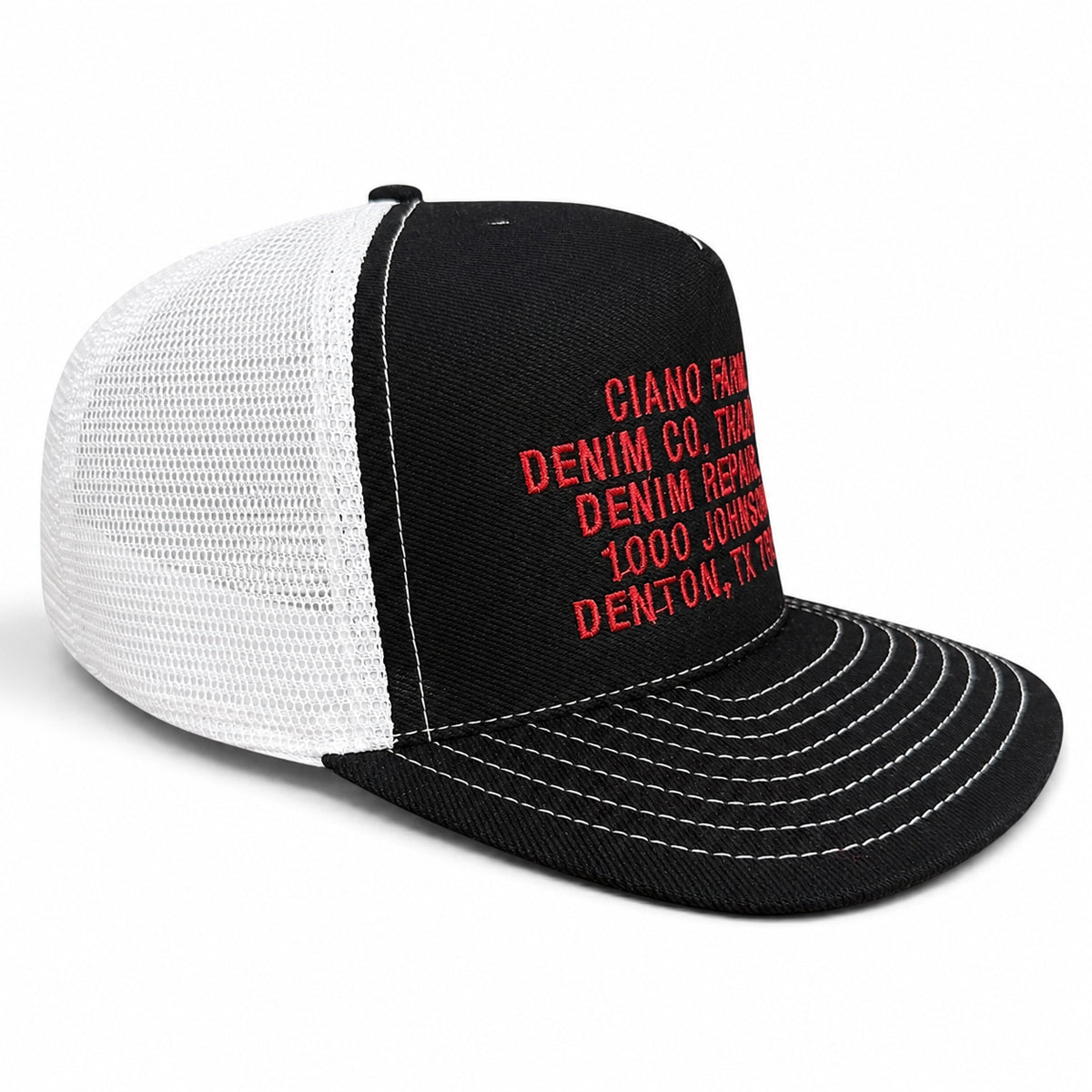 #6501 Japanese Double Black Denim/Mesh Snapback CFDCo AD HAT 5 Panel- Mid Crown