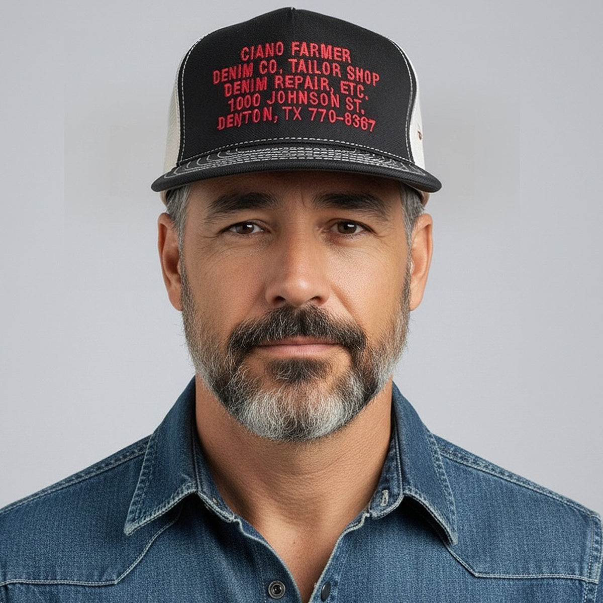 #6501 Japanese Double Black Denim/Mesh Snapback CFDCo AD HAT 5 Panel- Mid Crown