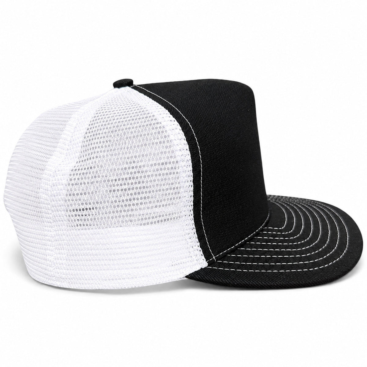 #6501 Japanese Double Black Denim/Mesh Snapback HAT 5 Panel- Mid Crown