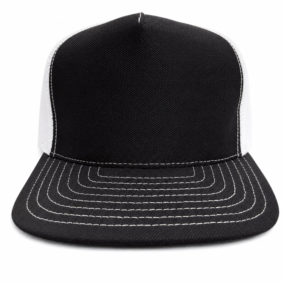 #6501 Japanese Double Black Denim/Mesh Snapback HAT 5 Panel- Mid Crown