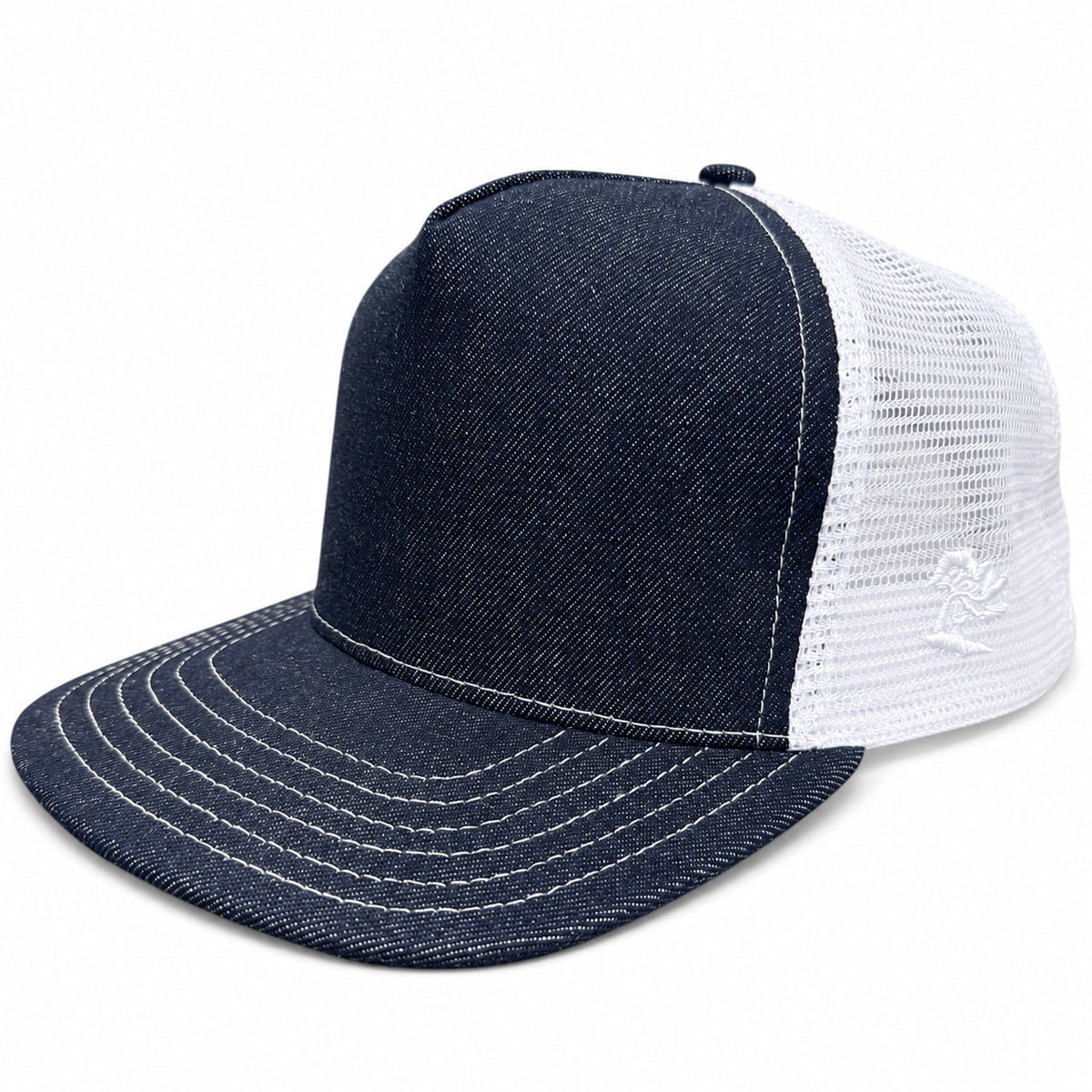 #080 Cone Mills Denim/Mesh Snapback HAT 5 Panel- Mid Crown