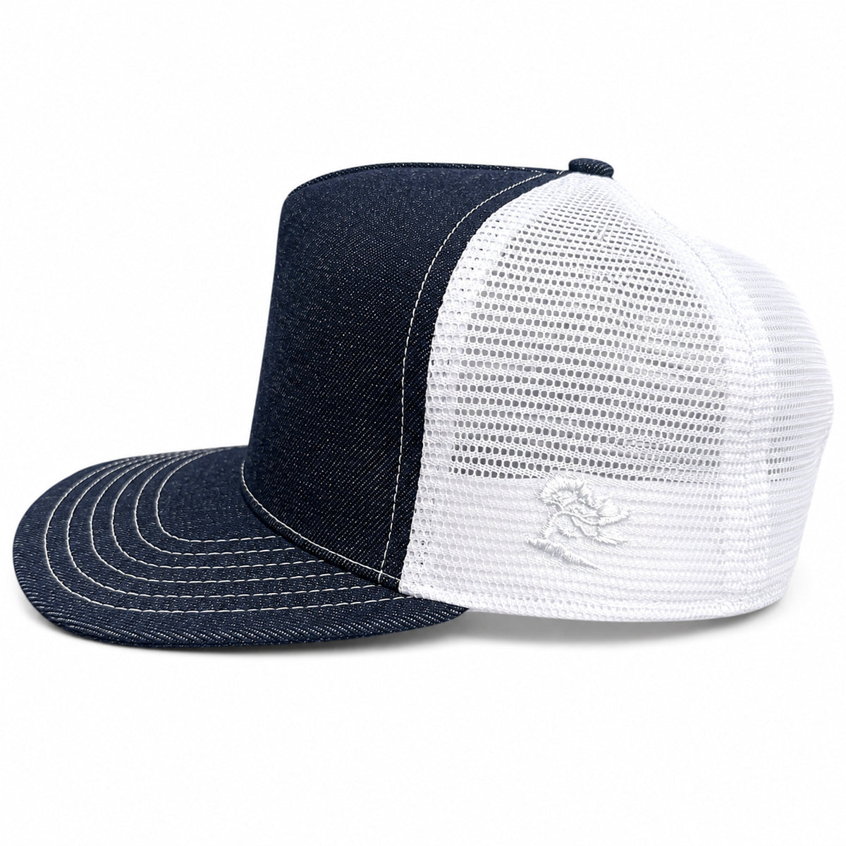 #080 Cone Mills Denim/Mesh Snapback HAT 5 Panel- Mid Crown