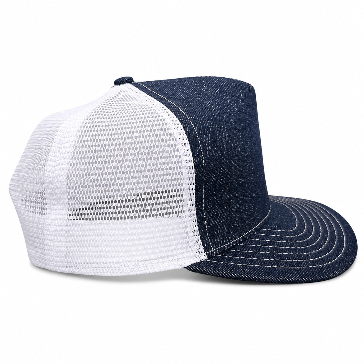 #080 Cone Mills Denim/Mesh Snapback HAT 5 Panel- Mid Crown