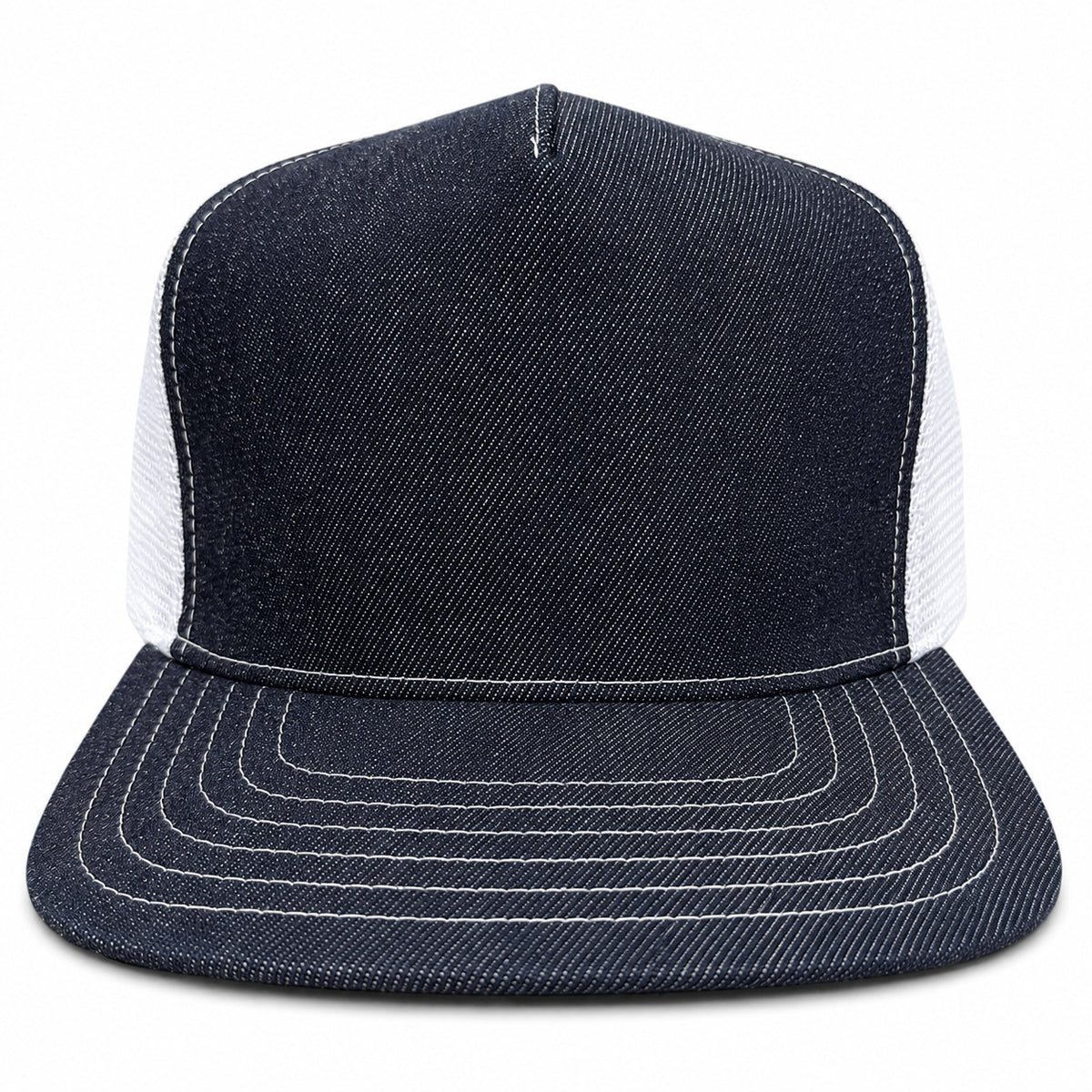 #080 Cone Mills Denim/Mesh Snapback HAT 5 Panel- Mid Crown