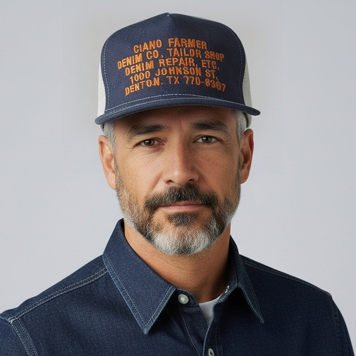 #080 Cone Mills Denim/Mesh Snapback CFDCo AD HAT 5 Panel - Mid Crown