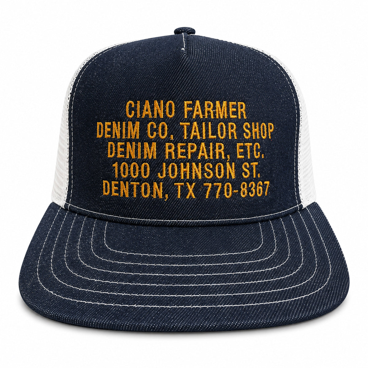 #080 Cone Mills Denim/Mesh Snapback CFDCo AD HAT 5 Panel - Mid Crown