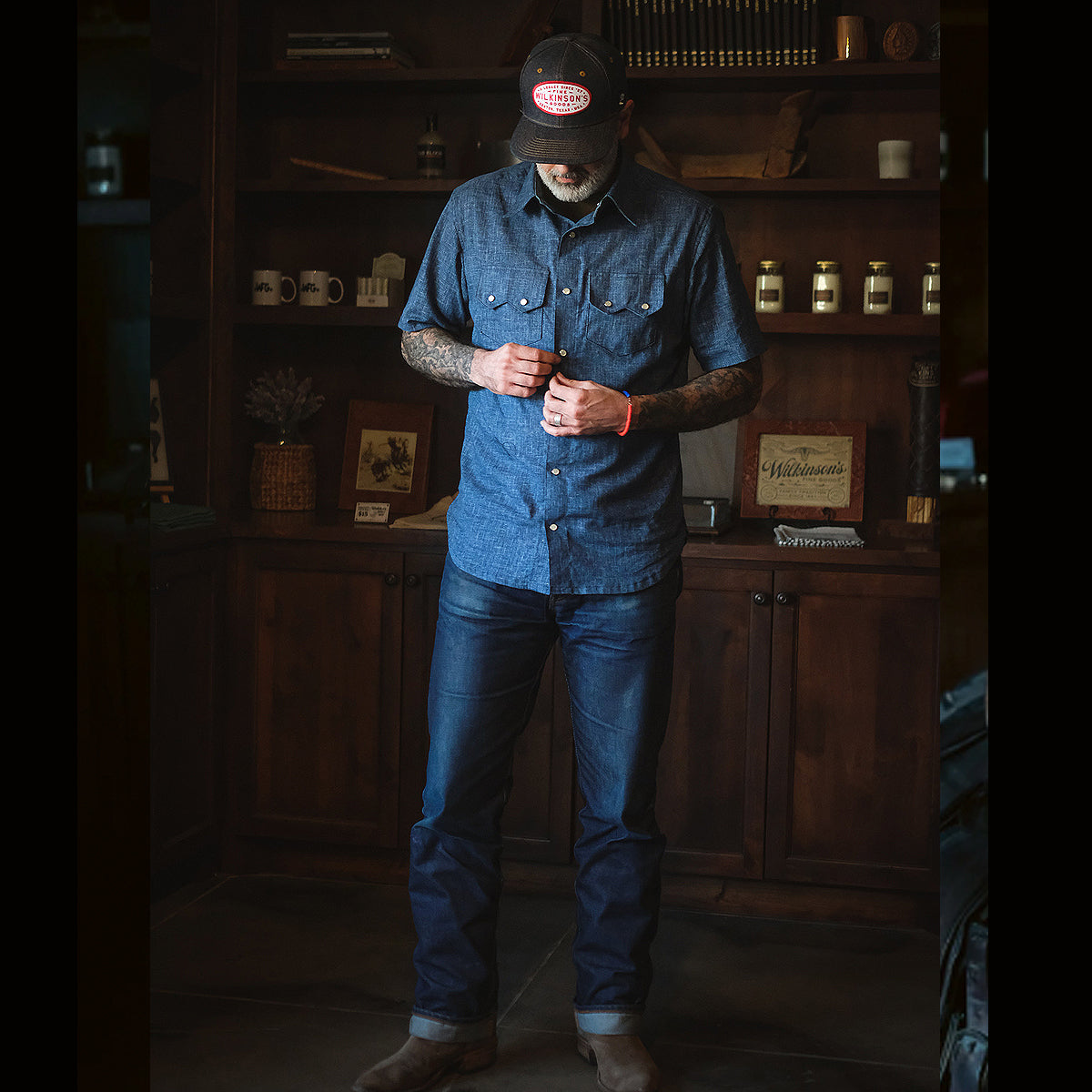 #1330 6oz Japanese Cross Hatch Blue Saw Tooth Work Shirt (OPSTK)