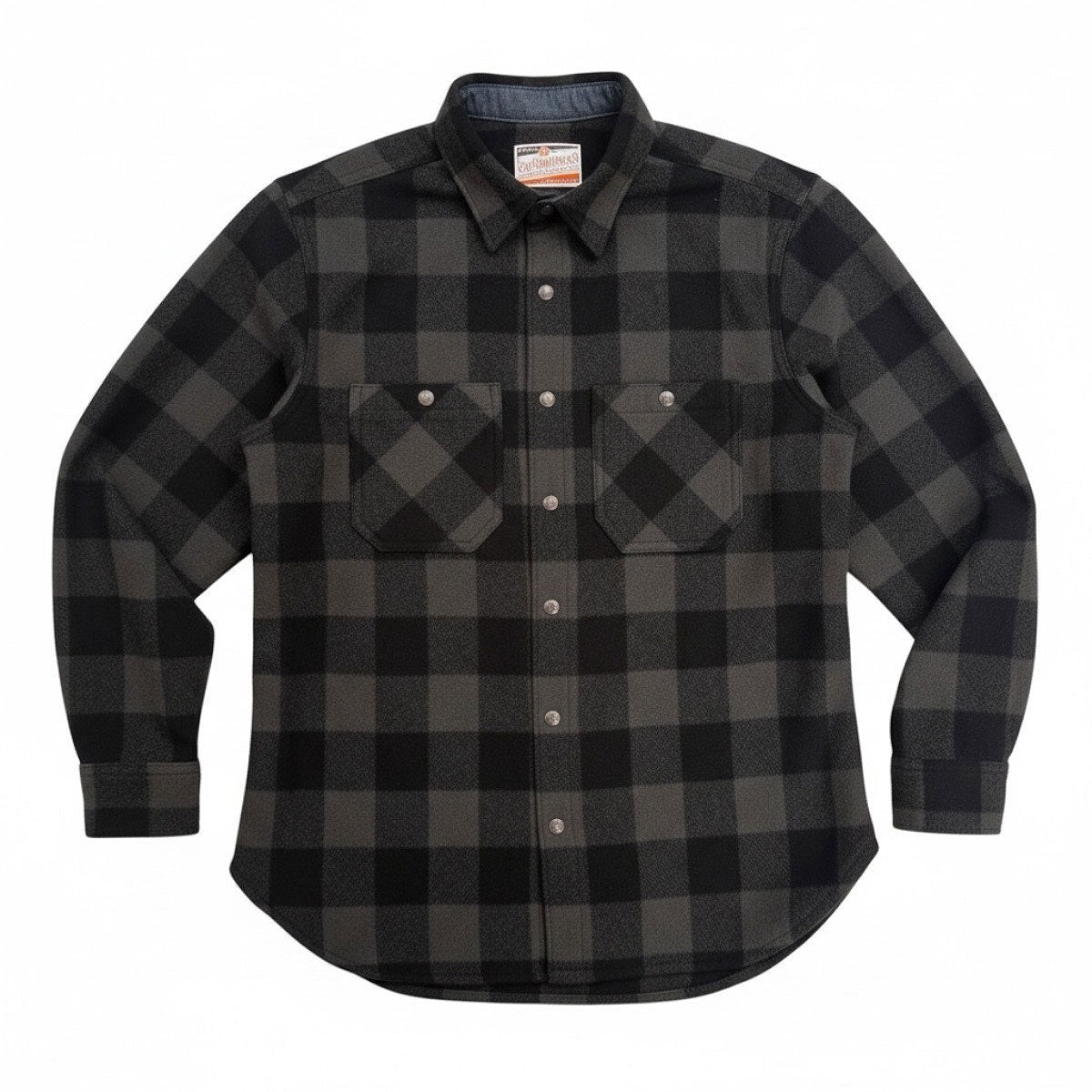 #087 18oz USA Wool Work Shirt Dark Grey and Black 2" Buffalo Check