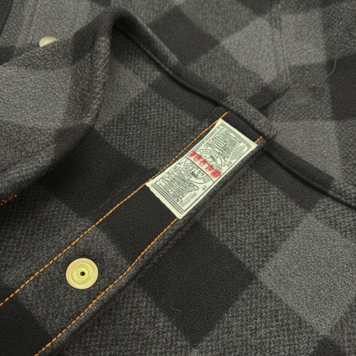 #087 18oz USA Wool Work Shirt Dark Grey and Black 2" Buffalo Check