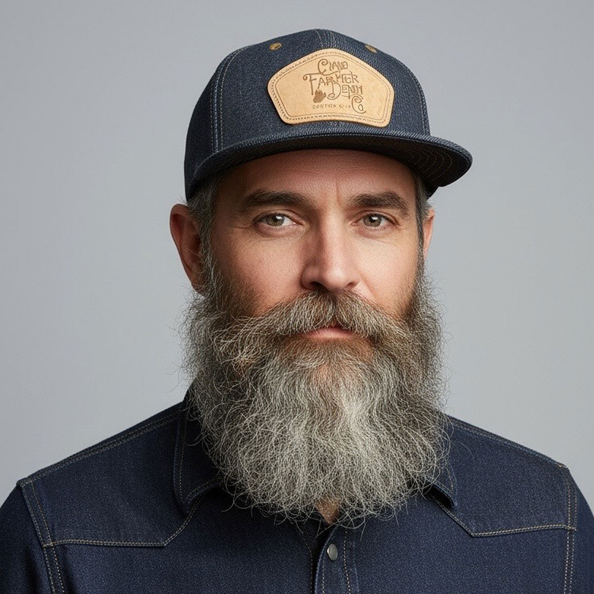 14oz Cone Mills Denim Snapback HAT Leather Patch - Mid Crown