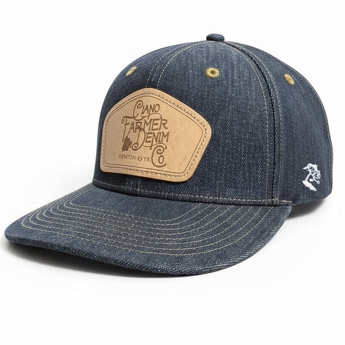 14oz Cone Mills Denim Snapback HAT Leather Patch - Mid Crown