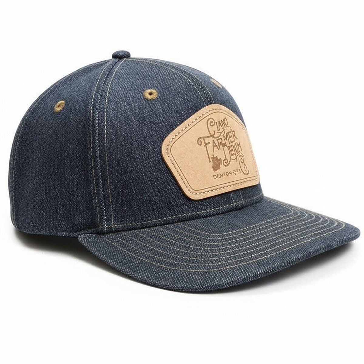 14oz Cone Mills Denim Snapback HAT Leather Patch - Mid Crown