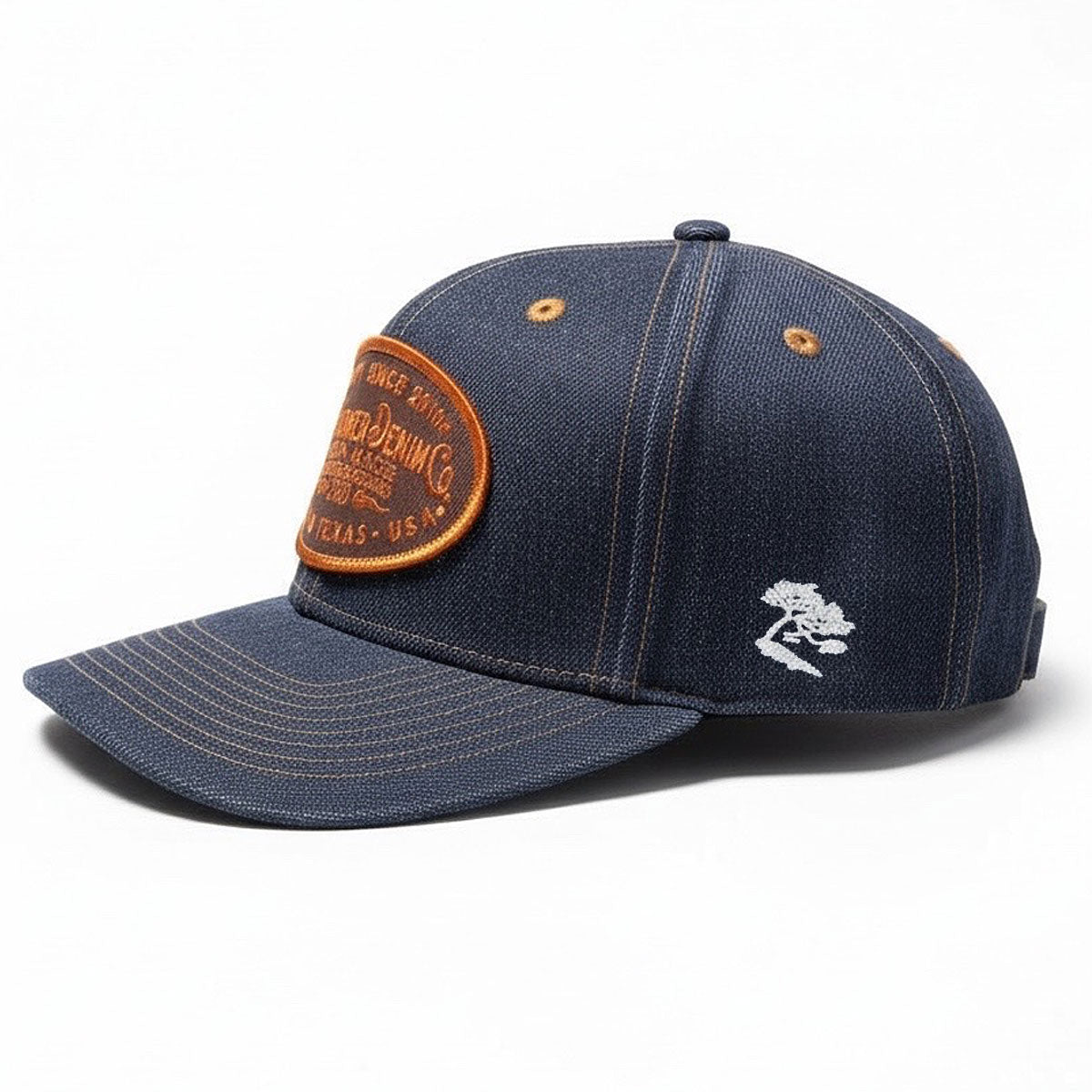 14oz Cone Mills Denim Snapback HAT CFDCo Orange Shop Patch - Mid Crown
