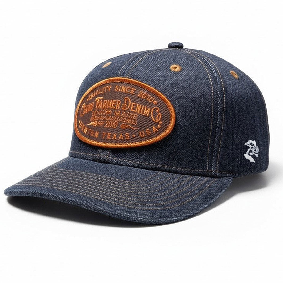 14oz Cone Mills Denim Snapback HAT CFDCo Orange Shop Patch - Mid Crown