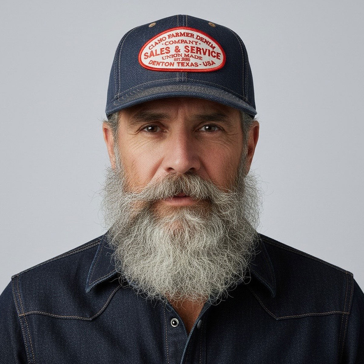 14oz Cone Mills Denim Snapback HAT CFDCo Sales and Service Patch - Mid Crown