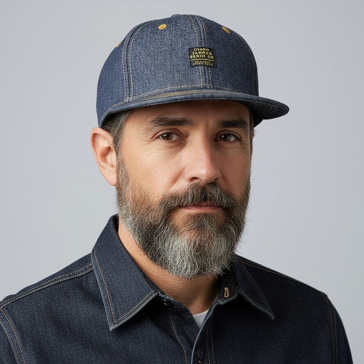 14oz Cone Mills Denim Snapback HAT Mil Spec Label - Mid Crown