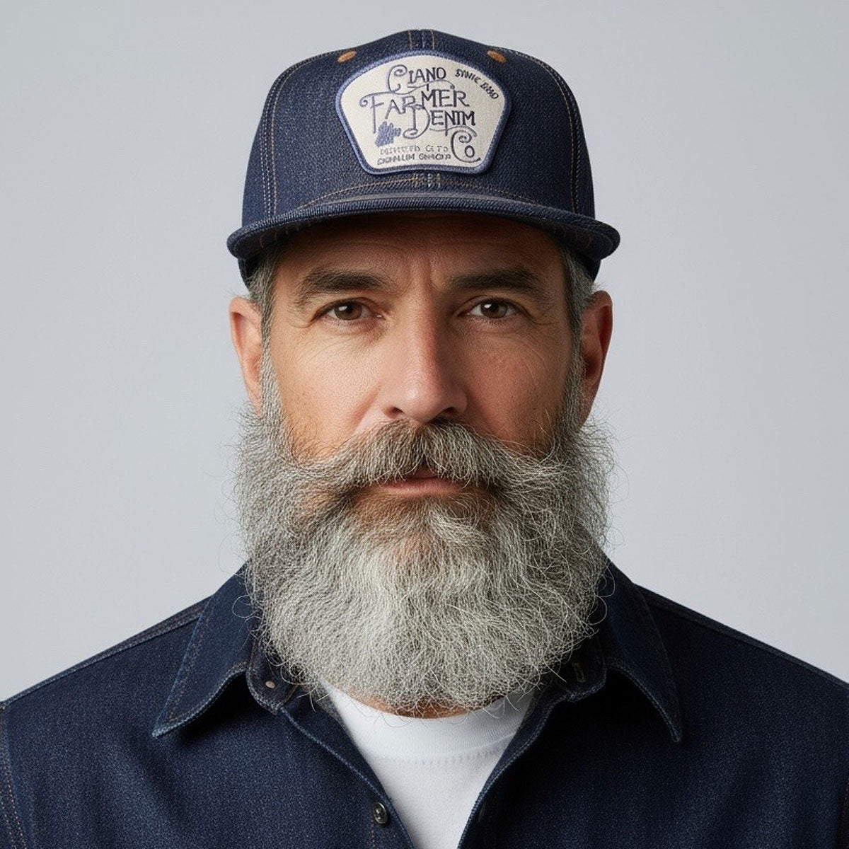 14oz Cone Mills Denim Snapback HAT CFDCo Fisherman Patch - Mid Crown