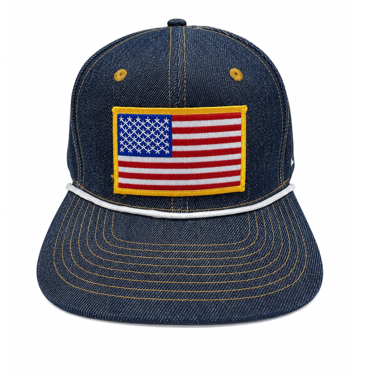 14oz Cone Mills Denim Snapback HAT "USA Flag" Patch-Mid Crown