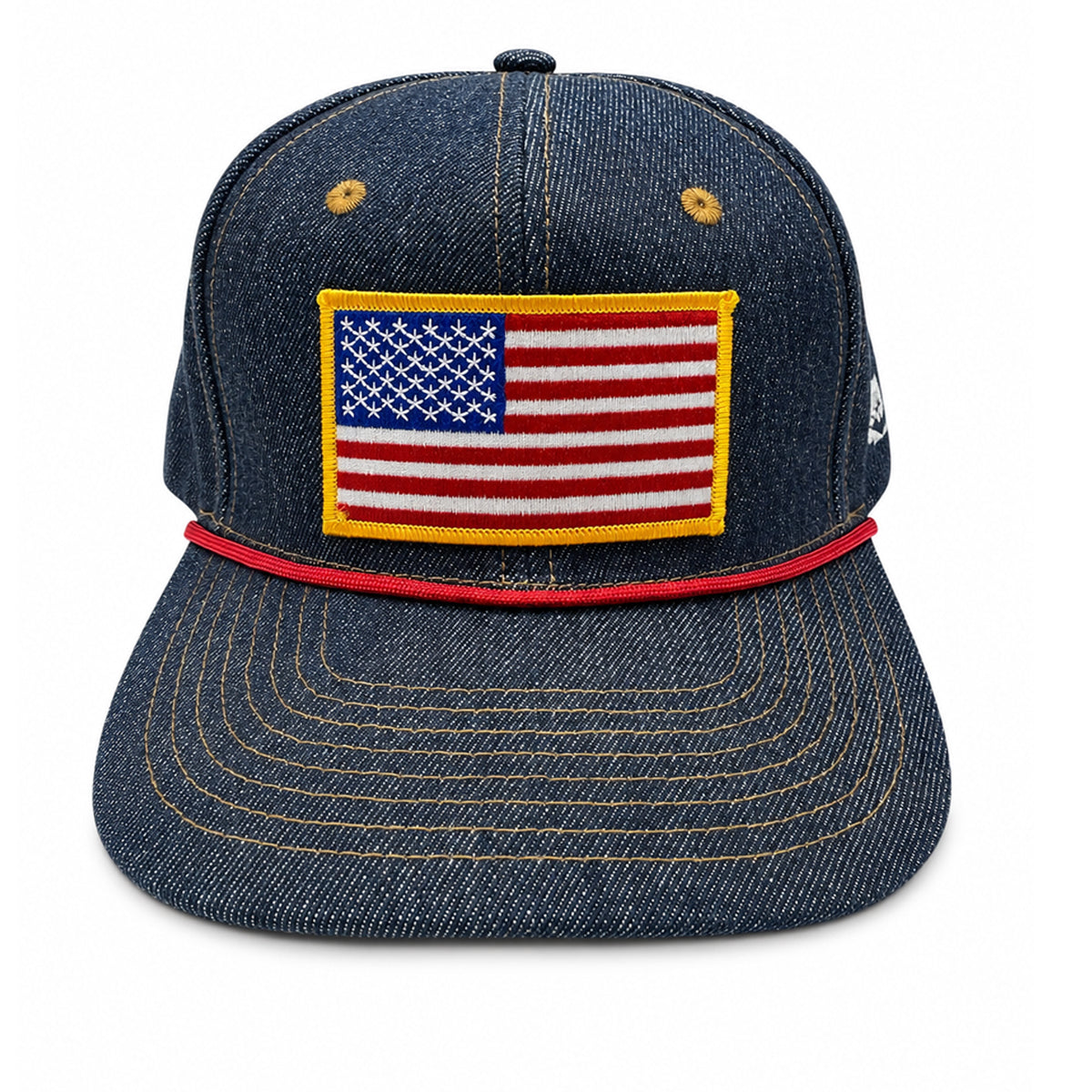 14oz Cone Mills Denim Snapback HAT "USA Flag" Patch-Mid Crown
