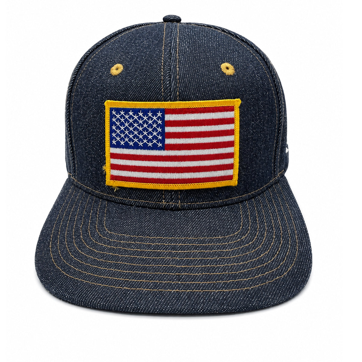 14oz Cone Mills Denim Snapback HAT "USA Flag" Patch-Mid Crown