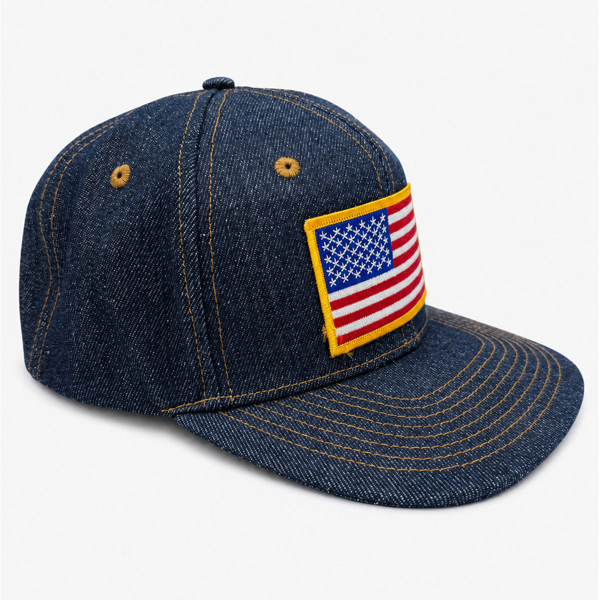 14oz Cone Mills Denim Snapback HAT "USA Flag" Patch-Mid Crown