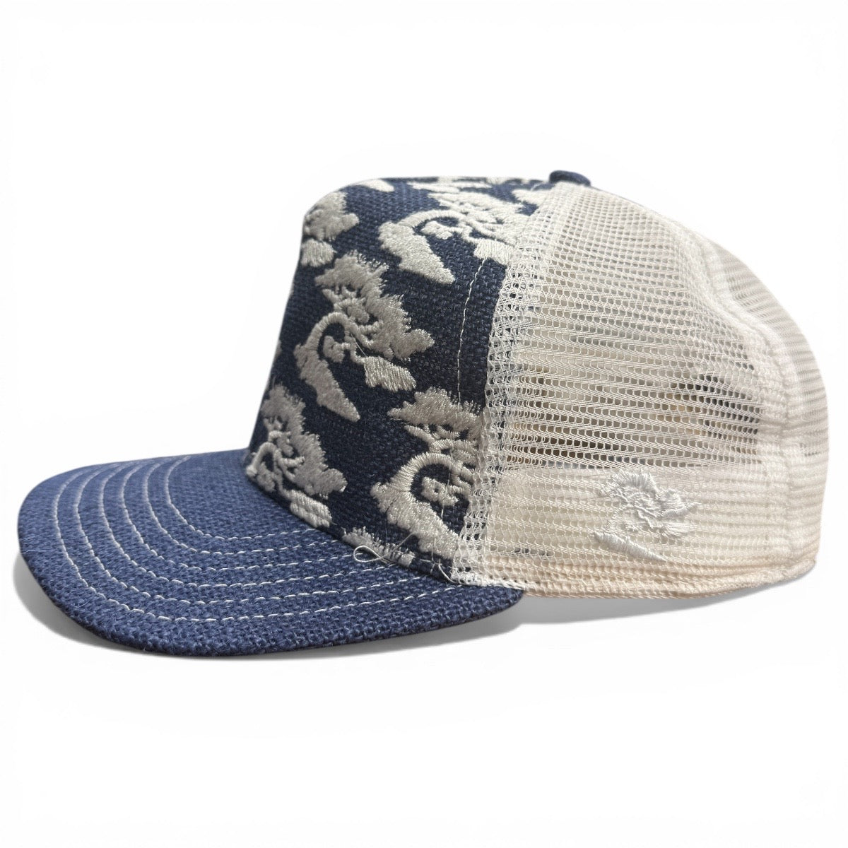 #BUR1 USA Cotton Burlap/Mesh Snapback Embroidery HAT 5 Panel- Mid Crown