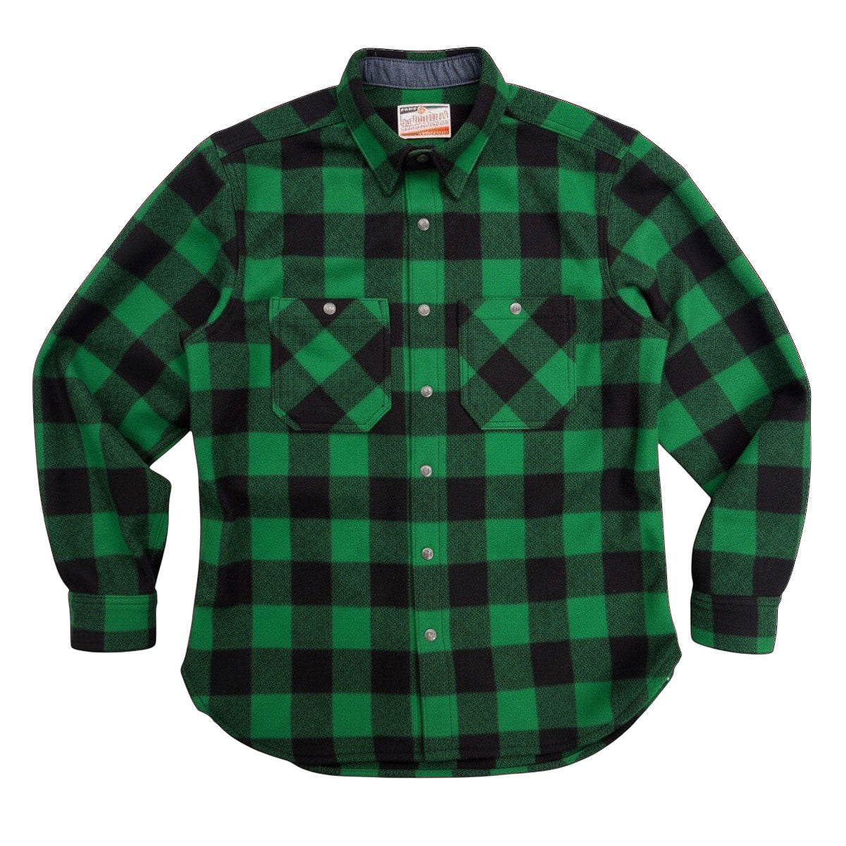 #045 18oz USA Wool Work Shirt Kelly Green and Black 2" Buffalo Check
