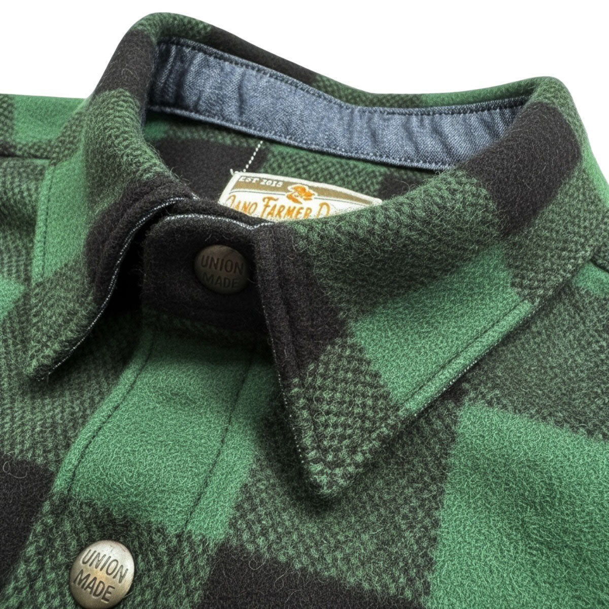 #045 18oz USA Wool Work Shirt Kelly Green and Black 2" Buffalo Check