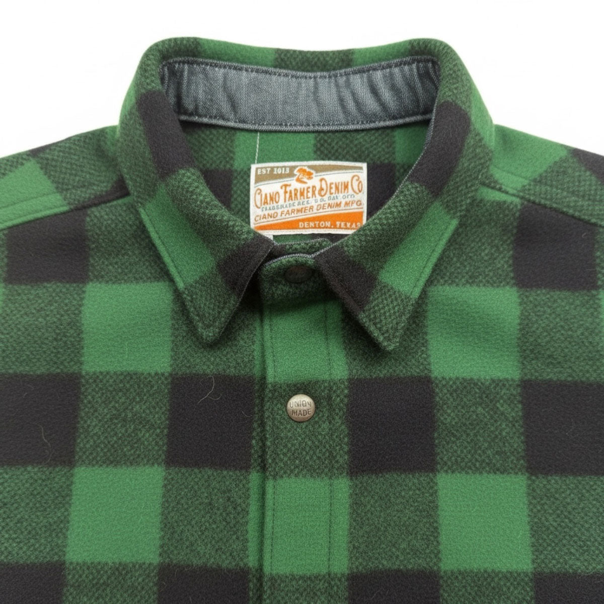 #045 18oz USA Wool Work Shirt Kelly Green and Black 2" Buffalo Check