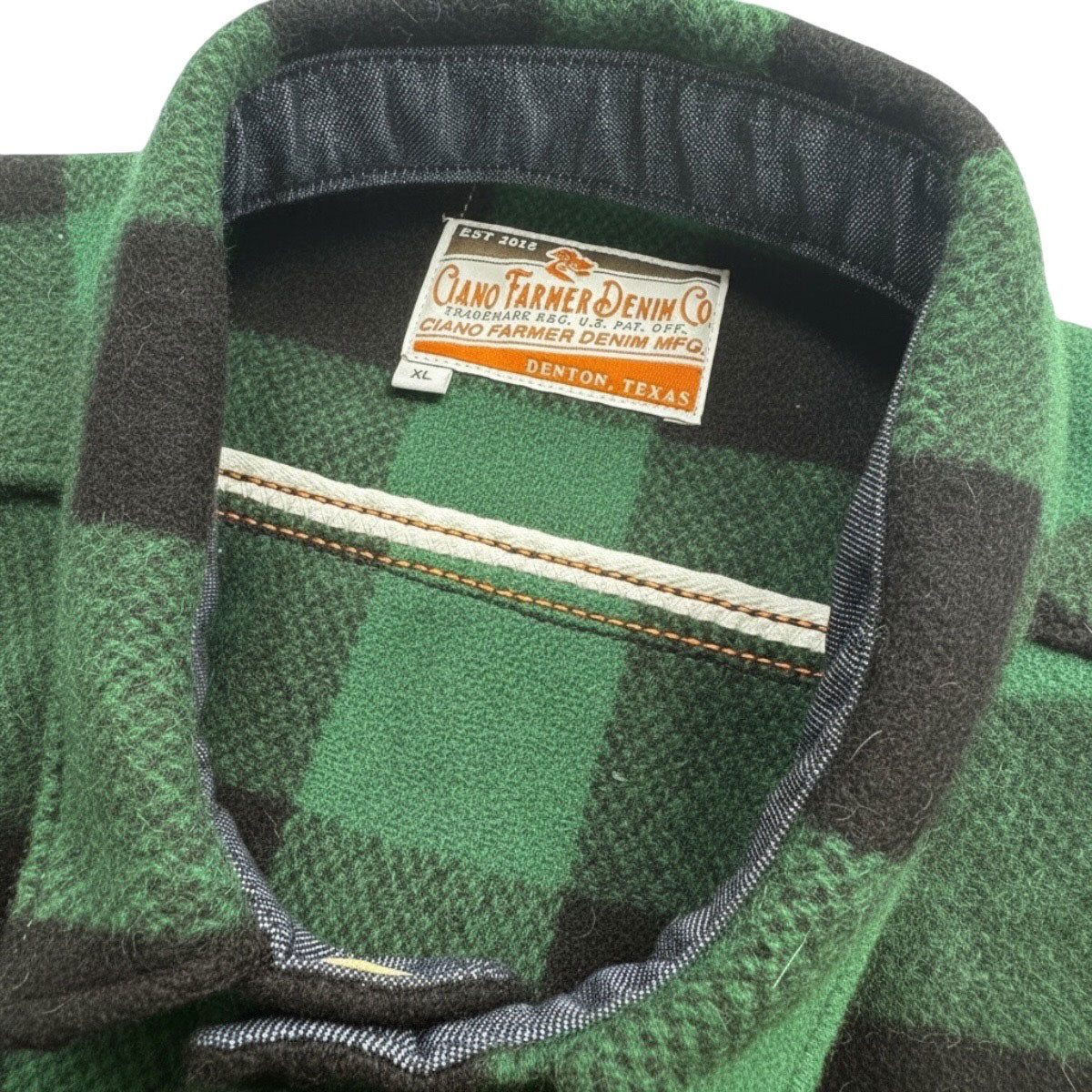 #045 18oz USA Wool Work Shirt Kelly Green and Black 2" Buffalo Check
