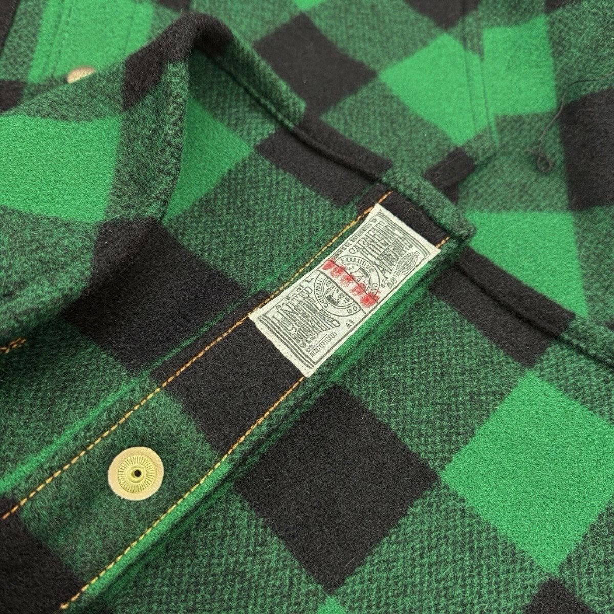 #045 18oz USA Wool Work Shirt Kelly Green and Black 2" Buffalo Check