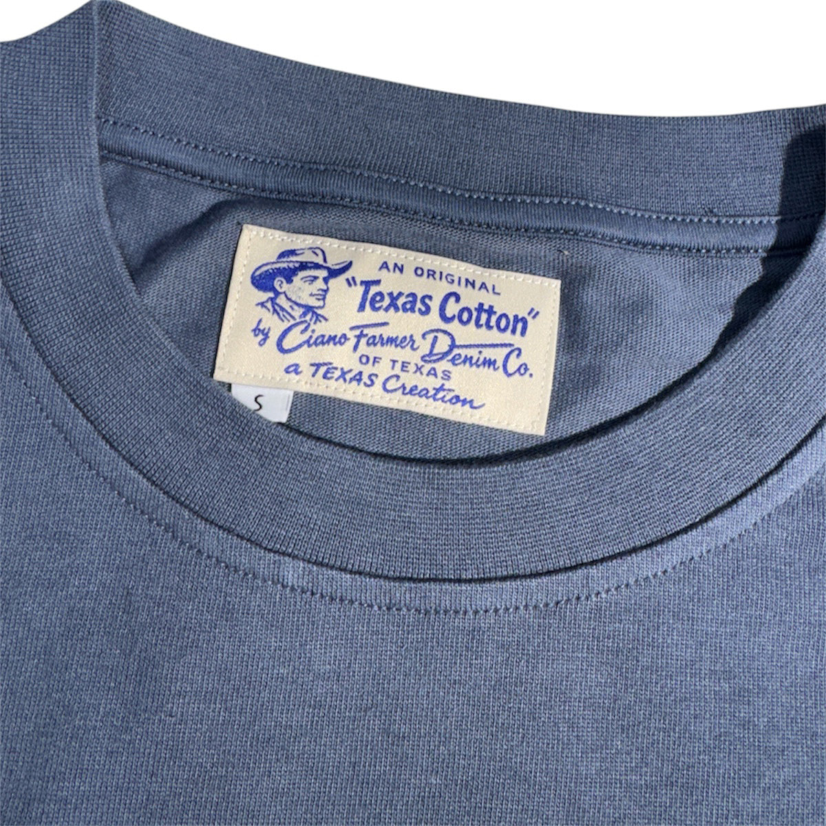 8.4oz TEXAS MADE "HEAVY ORGANIC" Crew Neck Indigo Sashiko Mock Pocket