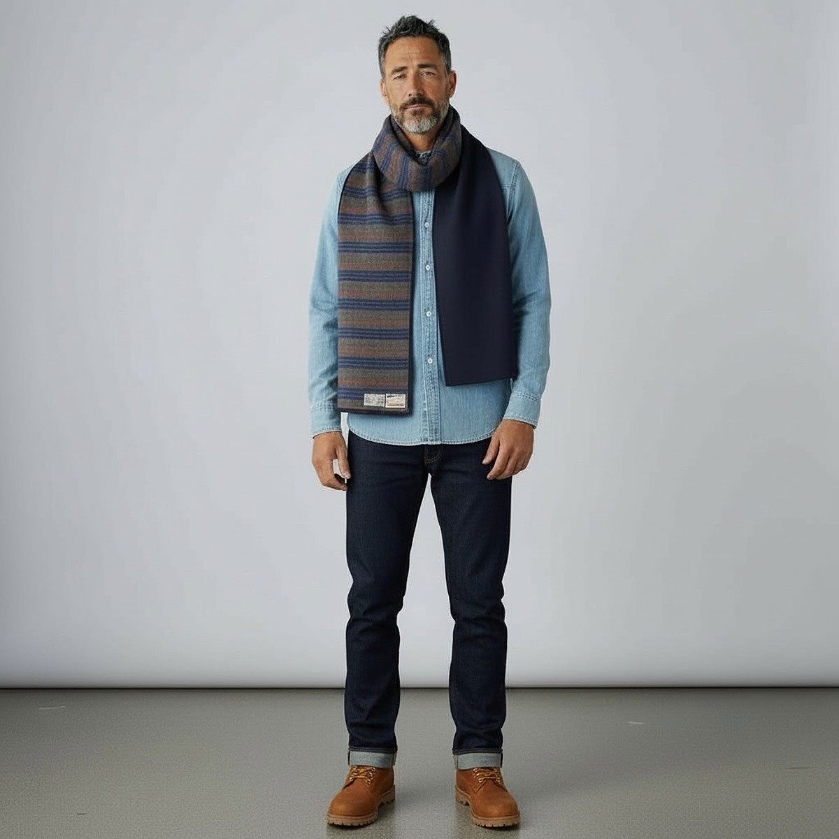 Japanese Navy Bull Denim Bonded Cotton Flanel Scarf 96"