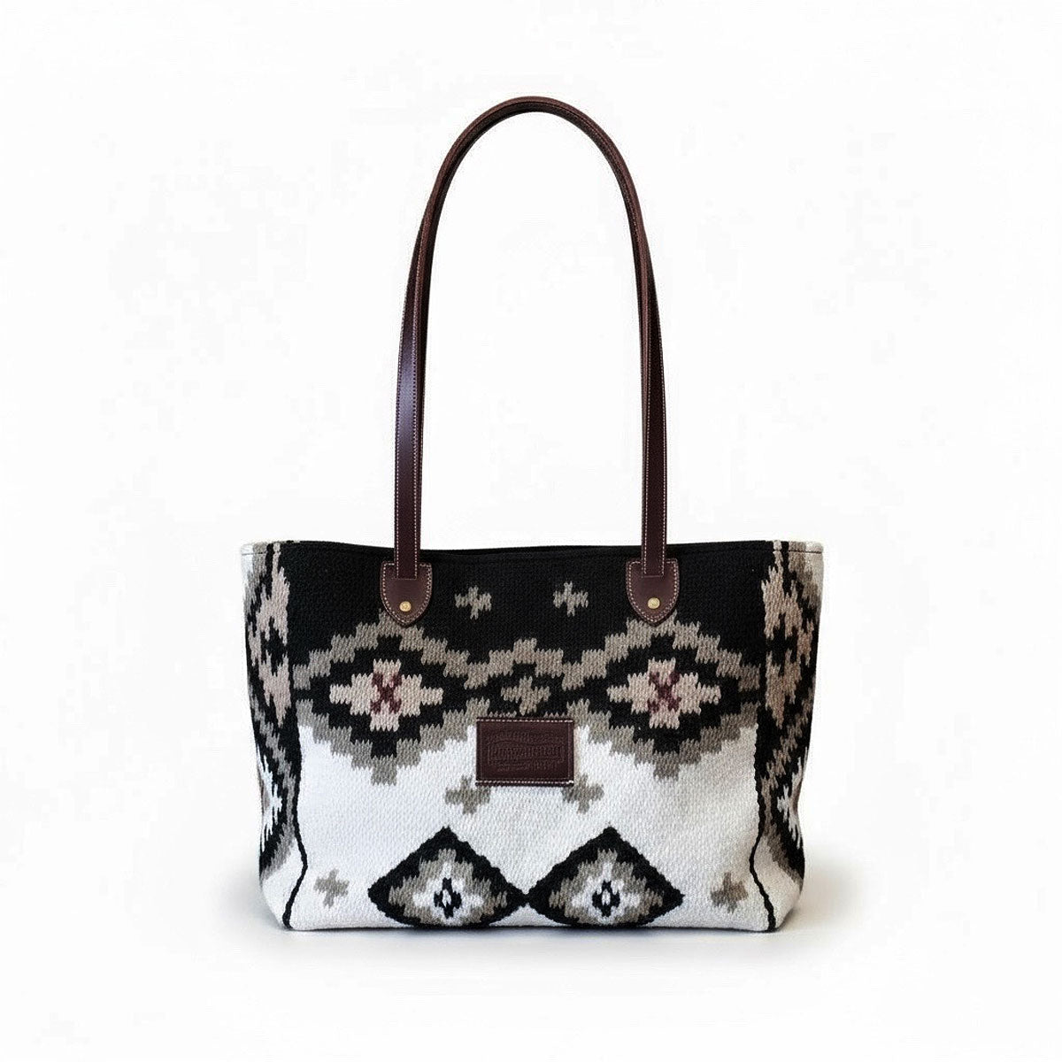Hand Woven 100% WOOL Southwestern Tote Bag Black Cream