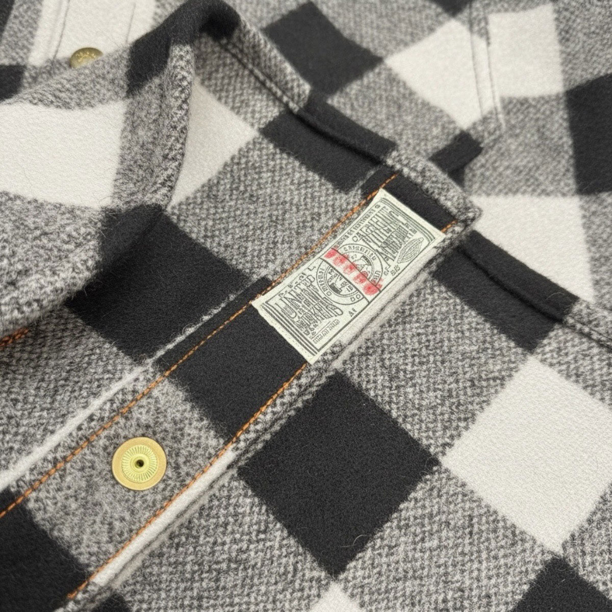 #086 18oz USA Wool Work Shirt White and Black 2" Buffalo Check