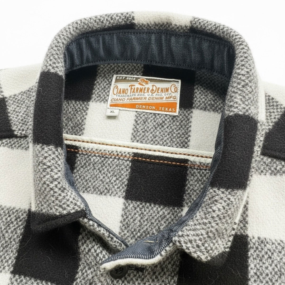 #086 18oz USA Wool Work Shirt White and Black 2" Buffalo Check