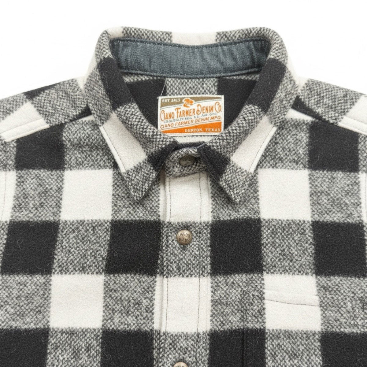 #086 18oz USA Wool Work Shirt White and Black 2" Buffalo Check