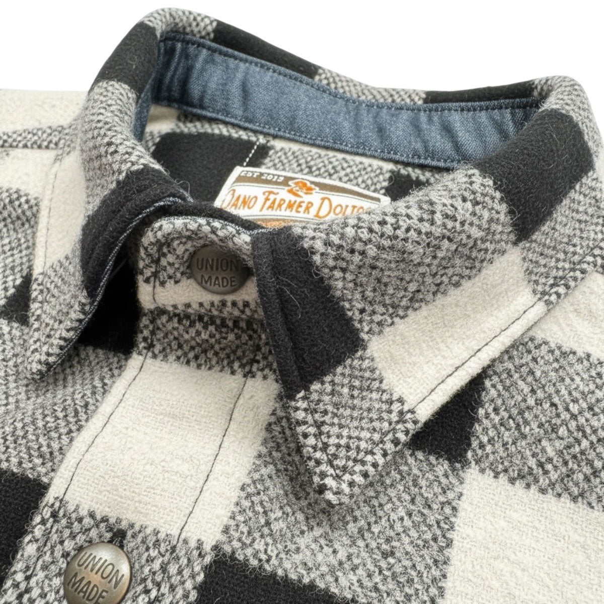 #086 18oz USA Wool Work Shirt White and Black 2" Buffalo Check