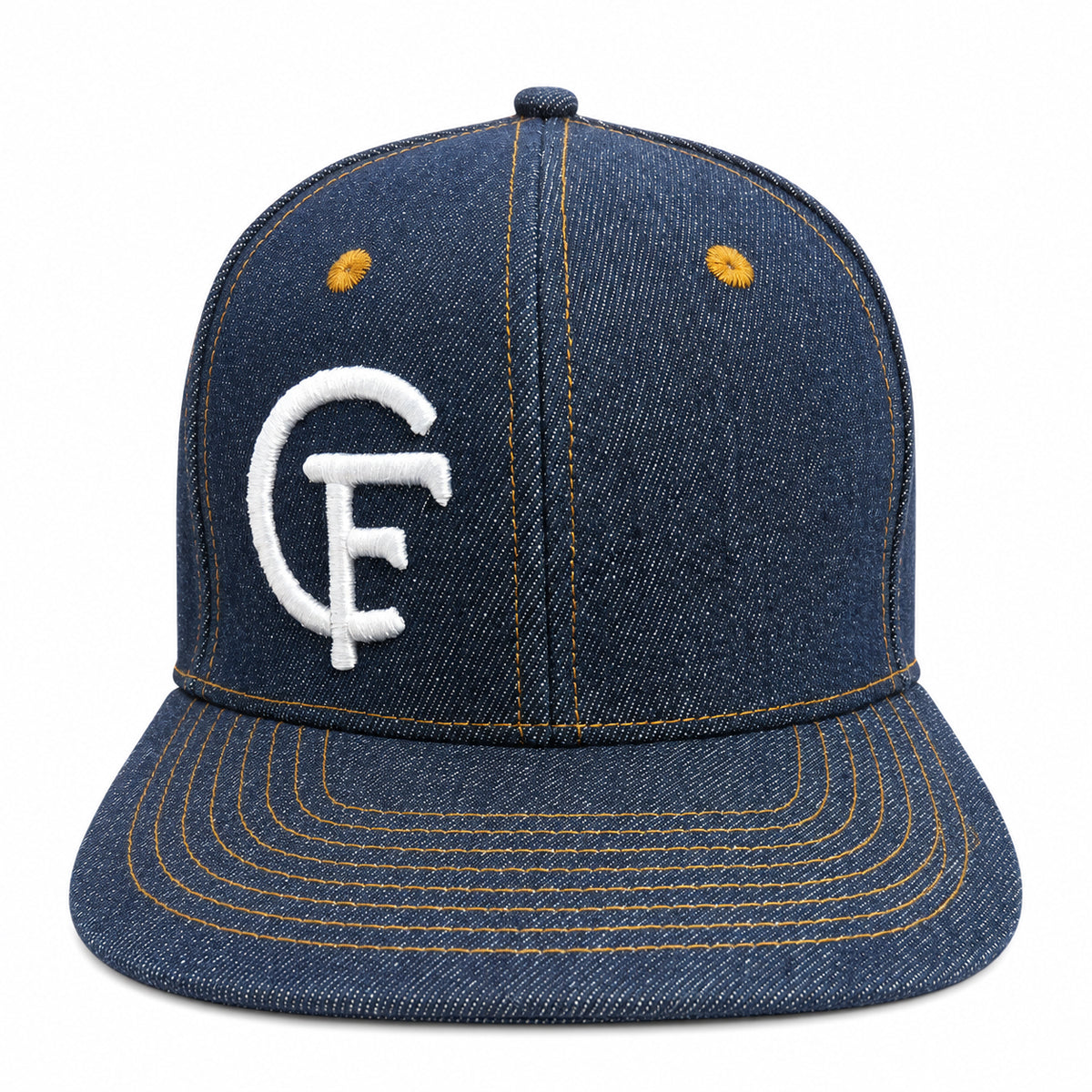 14oz Cone Mills Denim Snapback HAT CFDCo Cattle 3D Embroidery TM Logo  - Mid Crown