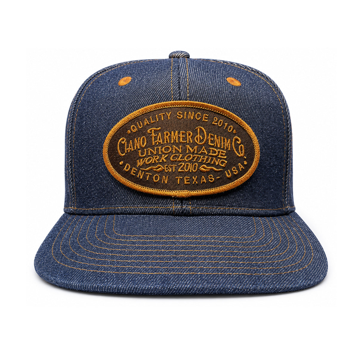 14oz Cone Mills Denim Snapback HAT CFDCo Shop Patch - Mid Crown